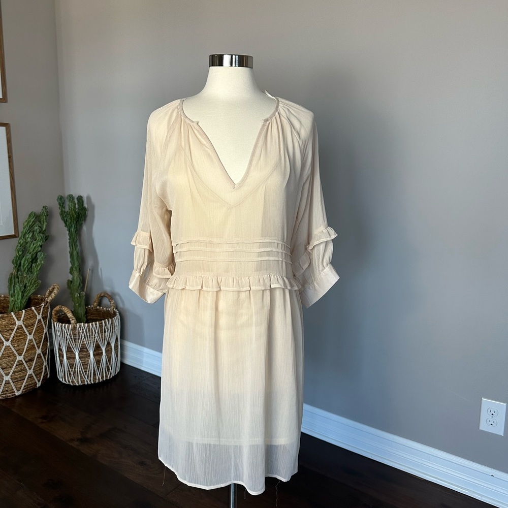 Boutique x Royal & Reese Sheer Chiffon Dress Bachelorette Boho Baby Doll Ivory L